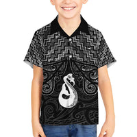 New Zealand Maori Family Matching Long Sleeve Bodycon Dress and Hawaiian Shirt Poutama Manaia Black Paua Shell LT05 Son's Shirt Black - Polynesian Pride