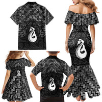 New Zealand Maori Family Matching Mermaid Dress and Hawaiian Shirt Poutama Manaia Black Paua Shell LT05 - Polynesian Pride