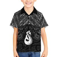New Zealand Maori Family Matching Off The Shoulder Long Sleeve Dress and Hawaiian Shirt Poutama Manaia Black Paua Shell LT05 Son's Shirt Black - Polynesian Pride