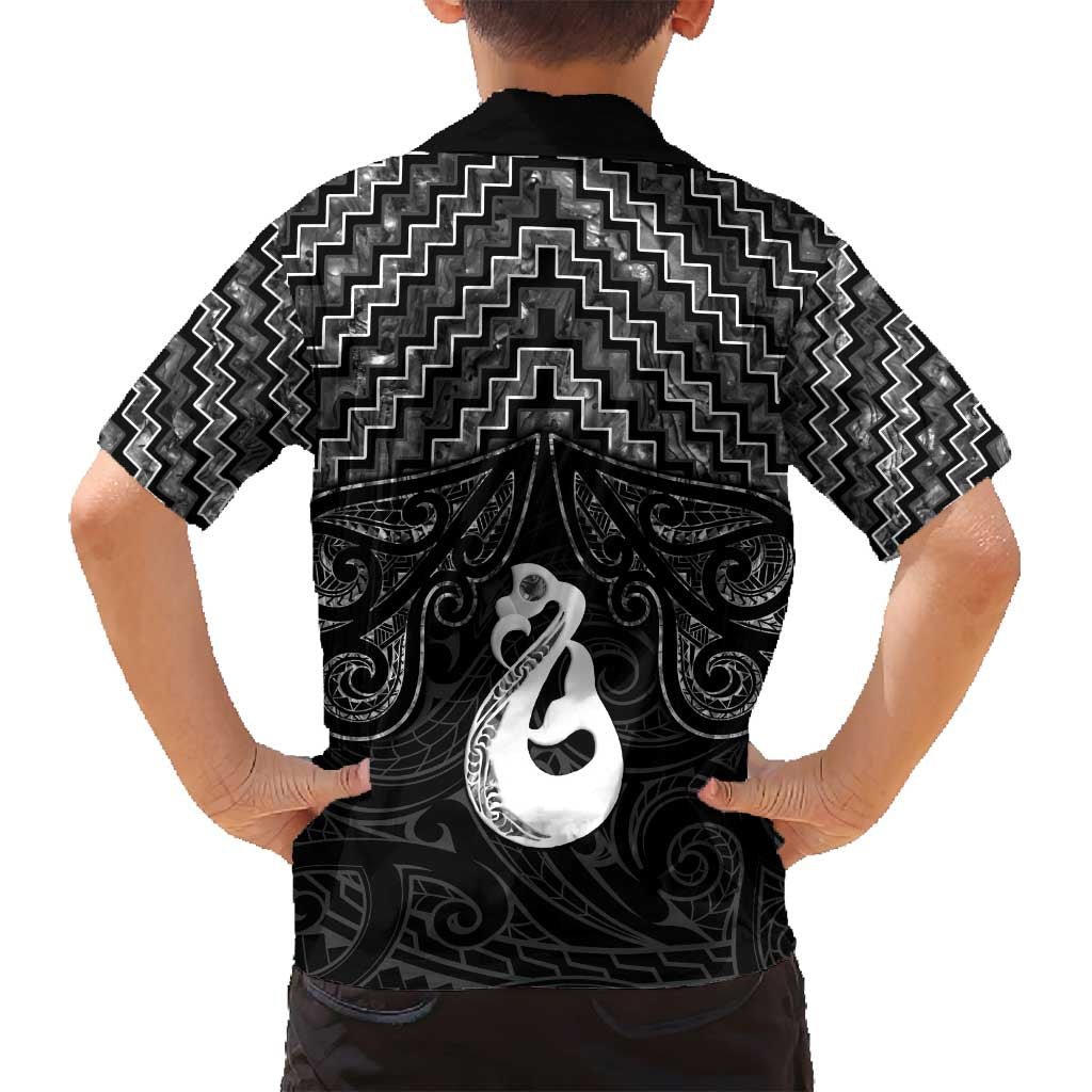 New Zealand Maori Family Matching Summer Maxi Dress and Hawaiian Shirt Poutama Manaia Black Paua Shell LT05 - Polynesian Pride