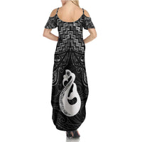 New Zealand Maori Family Matching Summer Maxi Dress and Hawaiian Shirt Poutama Manaia Black Paua Shell LT05 - Polynesian Pride
