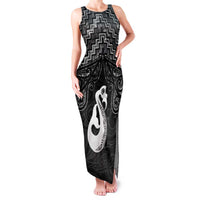 New Zealand Maori Family Matching Tank Maxi Dress and Hawaiian Shirt Poutama Manaia Black Paua Shell LT05 Mom's Dress Black - Polynesian Pride