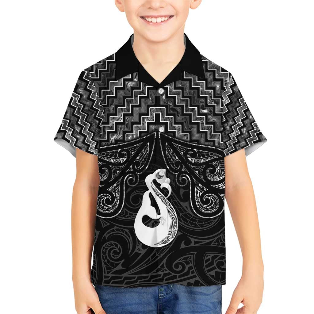 New Zealand Maori Family Matching Tank Maxi Dress and Hawaiian Shirt Poutama Manaia Black Paua Shell LT05 Son's Shirt Black - Polynesian Pride