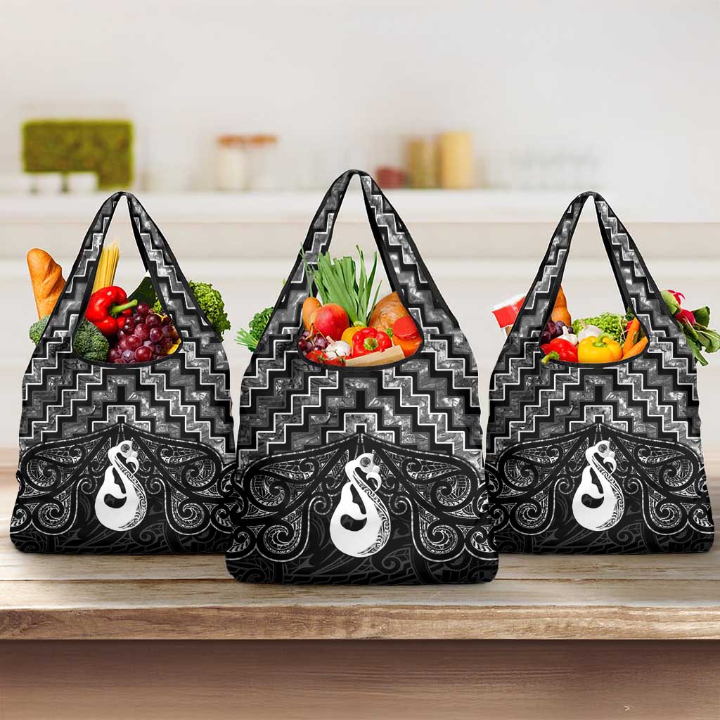 New Zealand Maori Grocery Bag Poutama Manaia Black Paua Shell