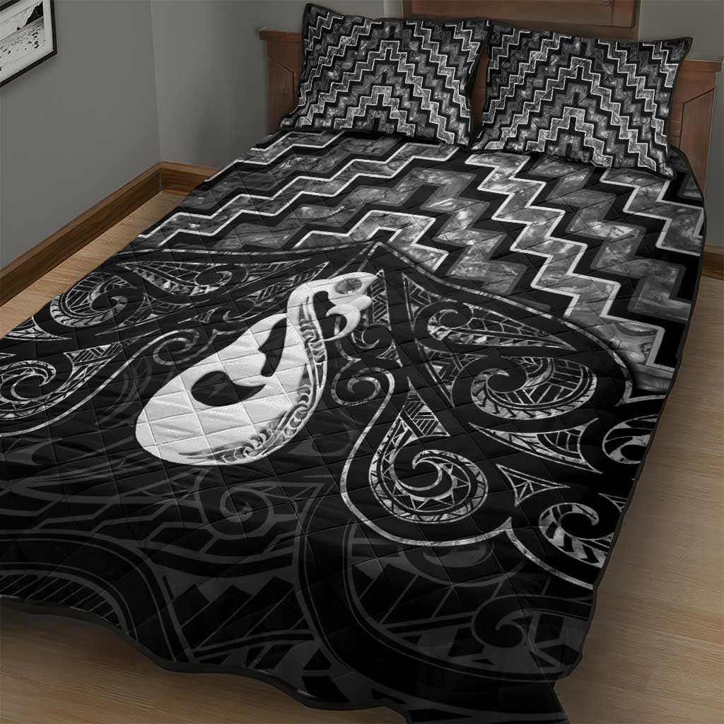 New Zealand Maori Quilt Bed Set Poutama Manaia Black Paua Shell LT05 - Polynesian Pride