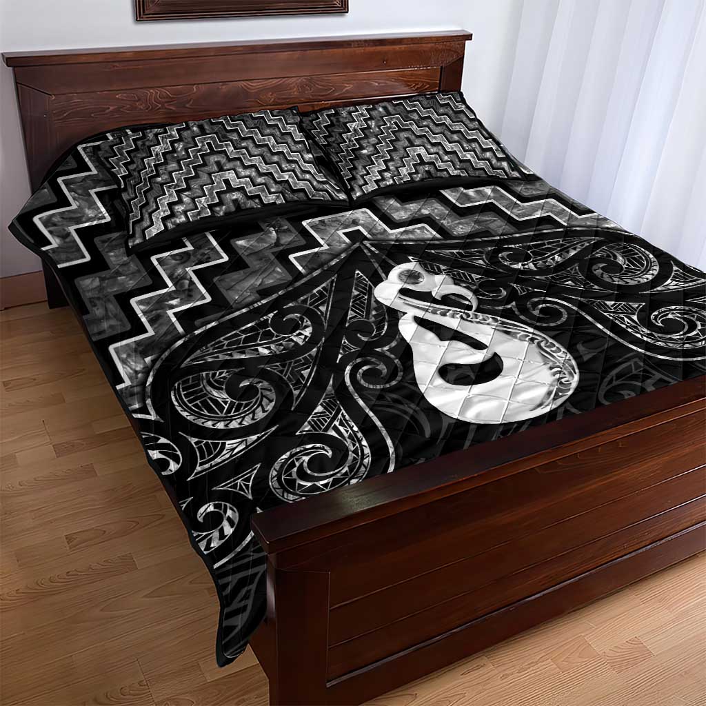 New Zealand Maori Quilt Bed Set Poutama Manaia Black Paua Shell LT05 - Polynesian Pride