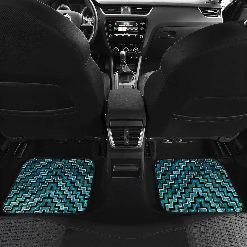 New Zealand Maori Car Mats Poutama Manaia Turquoise Paua Shell LT05 Set 2pcs - Back Turquoise - Polynesian Pride