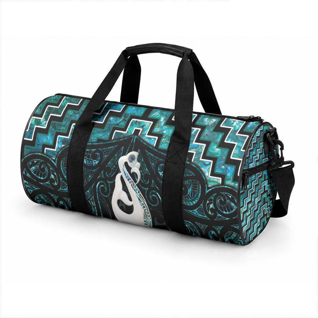 New Zealand Maori Duffle Bag Poutama Manaia Turquoise Paua Shell LT05 - Polynesian Pride