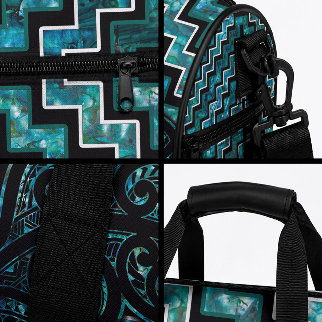 New Zealand Maori Duffle Bag Poutama Manaia Turquoise Paua Shell LT05 - Polynesian Pride