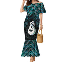New Zealand Maori Family Matching Mermaid Dress and Hawaiian Shirt Poutama Manaia Turquoise Paua Shell LT05 Mom's Dress Turquoise - Polynesian Pride