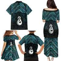 New Zealand Maori Family Matching Puletasi and Hawaiian Shirt Poutama Manaia Turquoise Paua Shell LT05 - Polynesian Pride