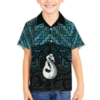 New Zealand Maori Family Matching Short Sleeve Bodycon Dress and Hawaiian Shirt Poutama Manaia Turquoise Paua Shell LT05 Son's Shirt Turquoise - Polynesian Pride