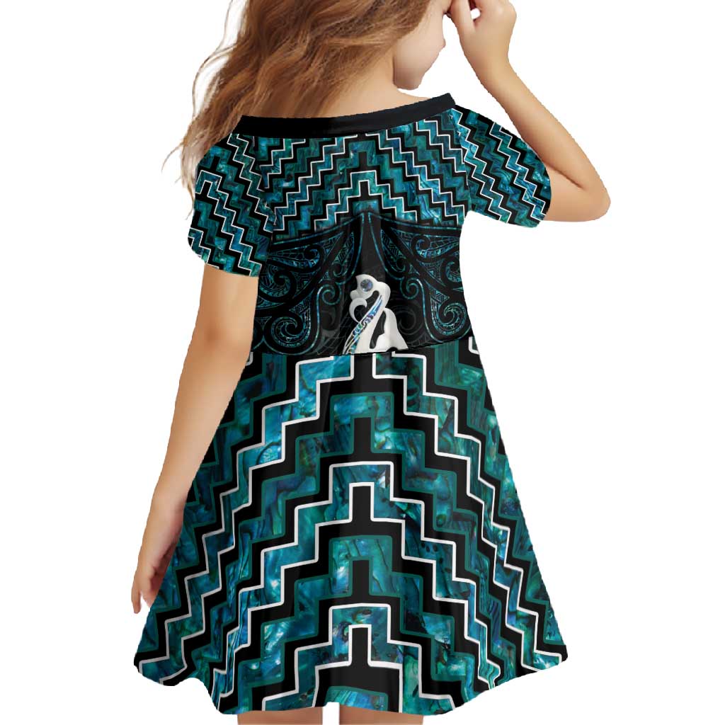 New Zealand Maori Family Matching Summer Maxi Dress and Hawaiian Shirt Poutama Manaia Turquoise Paua Shell LT05 - Polynesian Pride