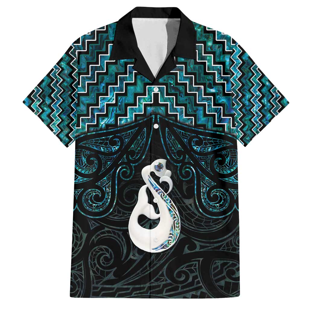 New Zealand Maori Family Matching Summer Maxi Dress and Hawaiian Shirt Poutama Manaia Turquoise Paua Shell LT05 Dad's Shirt - Short Sleeve Turquoise - Polynesian Pride