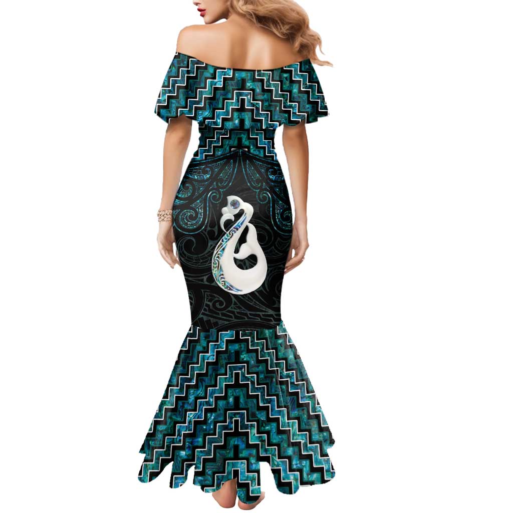 New Zealand Maori Mermaid Dress Poutama Manaia Turquoise Paua Shell LT05 - Polynesian Pride