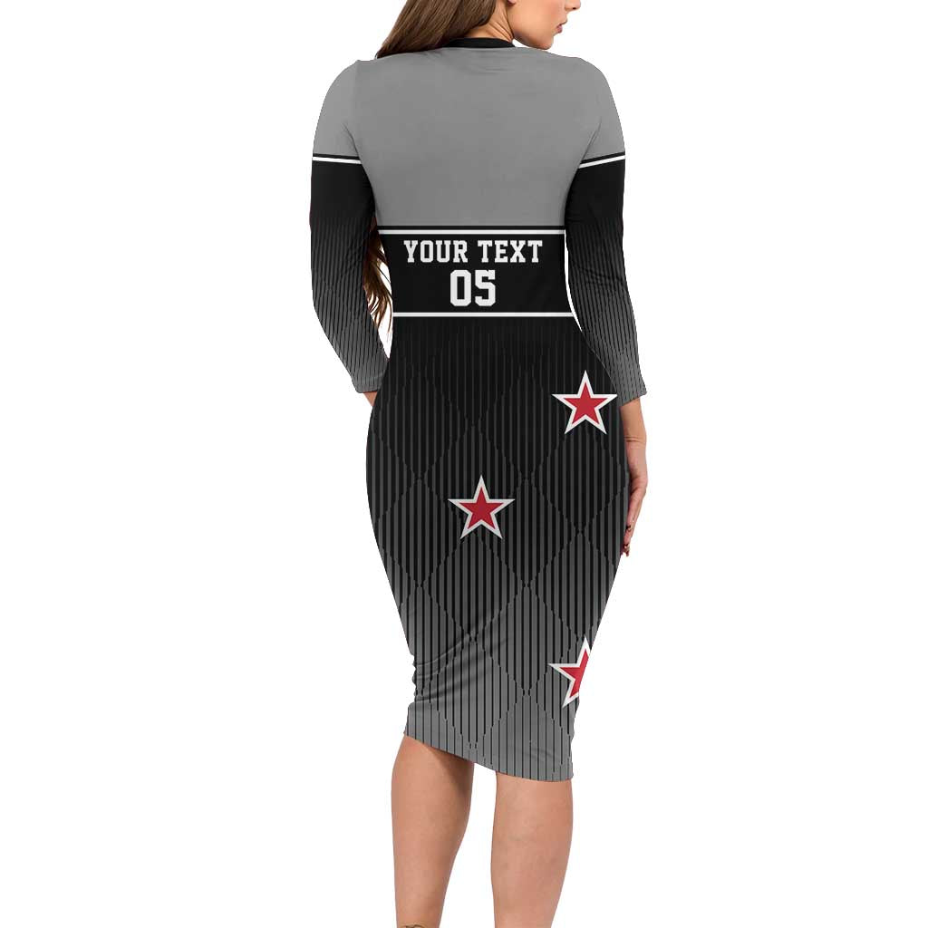 Custom New Zealand Cricket Family Matching Long Sleeve Bodycon Dress and Hawaiian Shirt Black Cap Unbeatable LT05 - Polynesian Pride