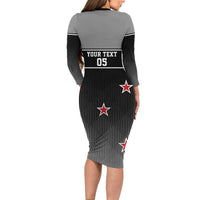 Custom New Zealand Cricket Family Matching Long Sleeve Bodycon Dress and Hawaiian Shirt Black Cap Unbeatable LT05 - Polynesian Pride
