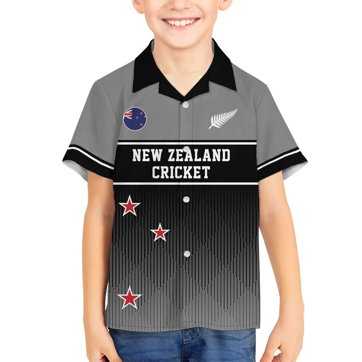 Custom New Zealand Cricket Family Matching Off The Shoulder Long Sleeve Dress and Hawaiian Shirt Black Cap Unbeatable LT05 Son's Shirt Black - Polynesian Pride