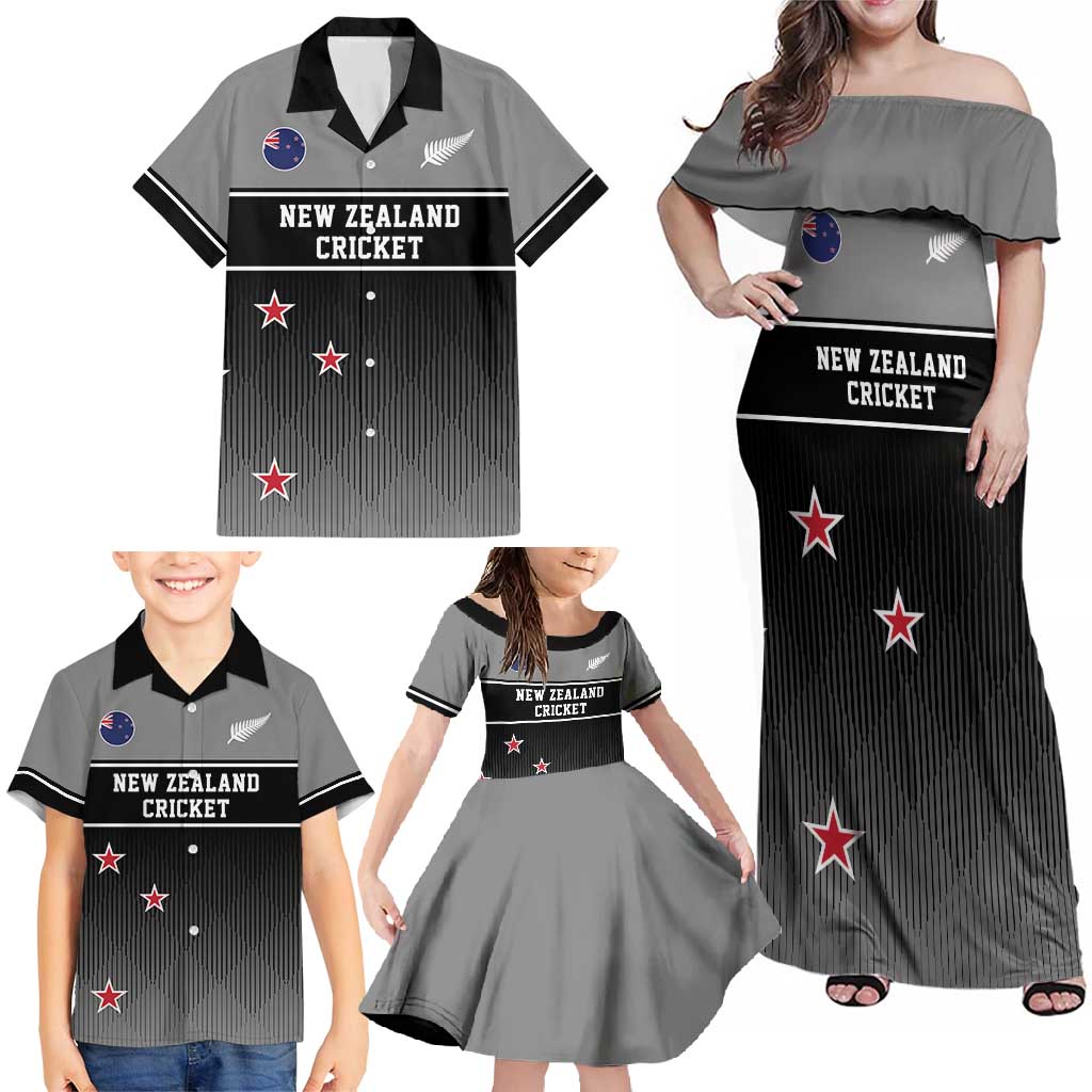Custom New Zealand Cricket Family Matching Off Shoulder Maxi Dress and Hawaiian Shirt Black Cap Unbeatable LT05 - Polynesian Pride