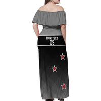 Custom New Zealand Cricket Family Matching Off Shoulder Maxi Dress and Hawaiian Shirt Black Cap Unbeatable LT05 - Polynesian Pride
