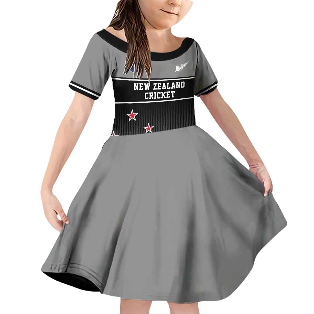 Custom New Zealand Cricket Family Matching Off Shoulder Short Dress and Hawaiian Shirt Black Cap Unbeatable LT05 Daughter's Dress Black - Polynesian Pride
