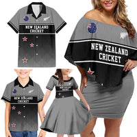 Custom New Zealand Cricket Family Matching Off Shoulder Short Dress and Hawaiian Shirt Black Cap Unbeatable LT05 - Polynesian Pride