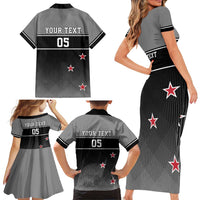 Custom New Zealand Cricket Family Matching Short Sleeve Bodycon Dress and Hawaiian Shirt Black Cap Unbeatable LT05 - Polynesian Pride