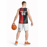 New Zealand And England Rugby Custom Basketball Jersey Red Rose Mix Maori Pattern - Polynesian Pride