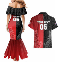 New Zealand And England Rugby Custom Couples Matching Mermaid Dress and Hawaiian Shirt Red Rose Mix Maori Pattern LT05 - Polynesian Pride