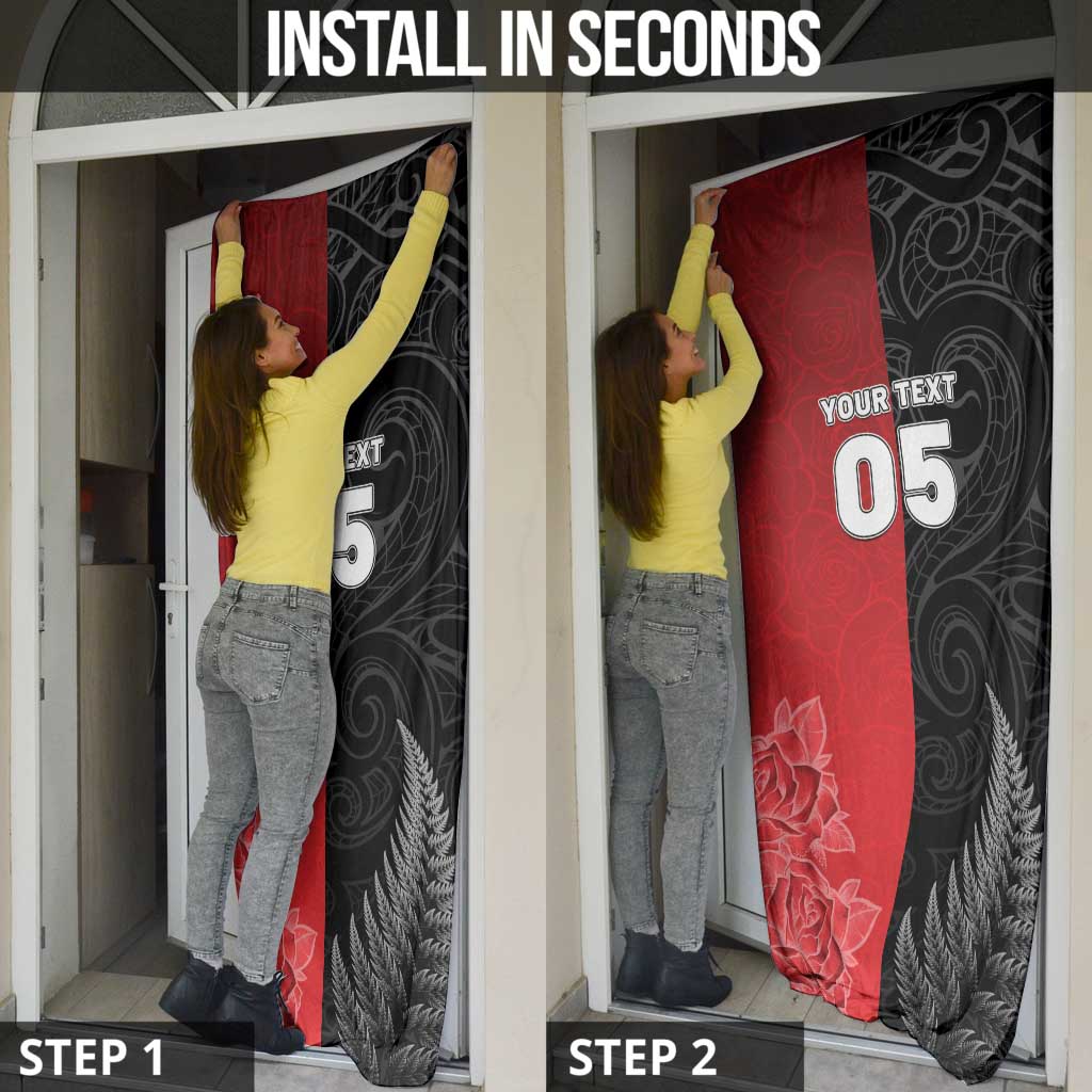 New Zealand And England Rugby Custom Door Cover Red Rose Mix Maori Pattern - Polynesian Pride