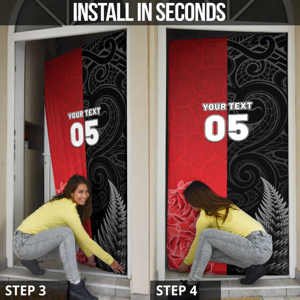 New Zealand And England Rugby Custom Door Cover Red Rose Mix Maori Pattern - Polynesian Pride