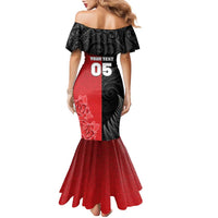 New Zealand And England Rugby Custom Family Matching Mermaid Dress and Hawaiian Shirt Red Rose Mix Maori Pattern LT05 - Polynesian Pride