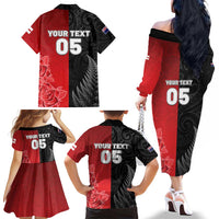 New Zealand And England Rugby Custom Family Matching Off The Shoulder Long Sleeve Dress and Hawaiian Shirt Red Rose Mix Maori Pattern LT05 - Polynesian Pride