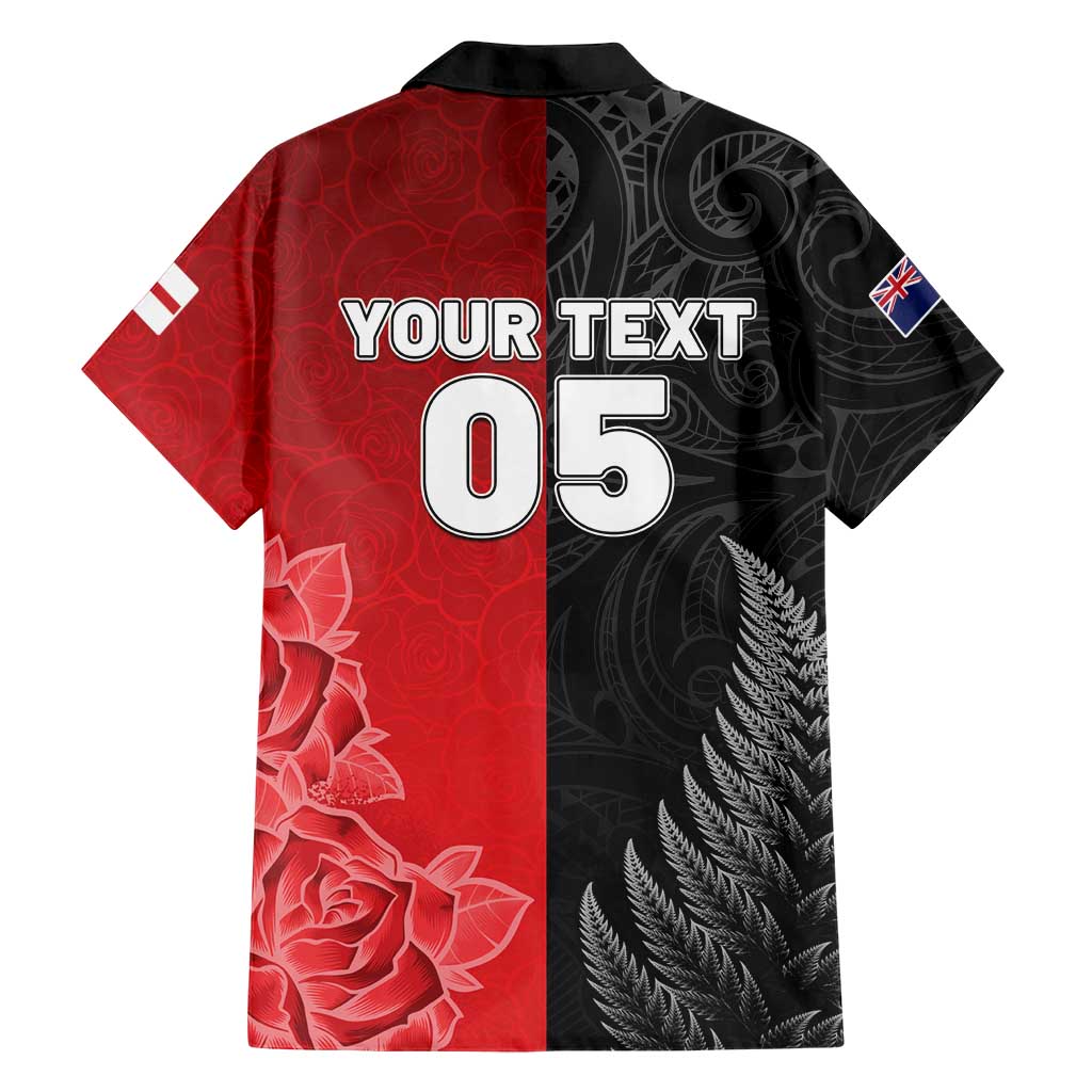 New Zealand And England Rugby Custom Family Matching Short Sleeve Bodycon Dress and Hawaiian Shirt Red Rose Mix Maori Pattern LT05 - Polynesian Pride