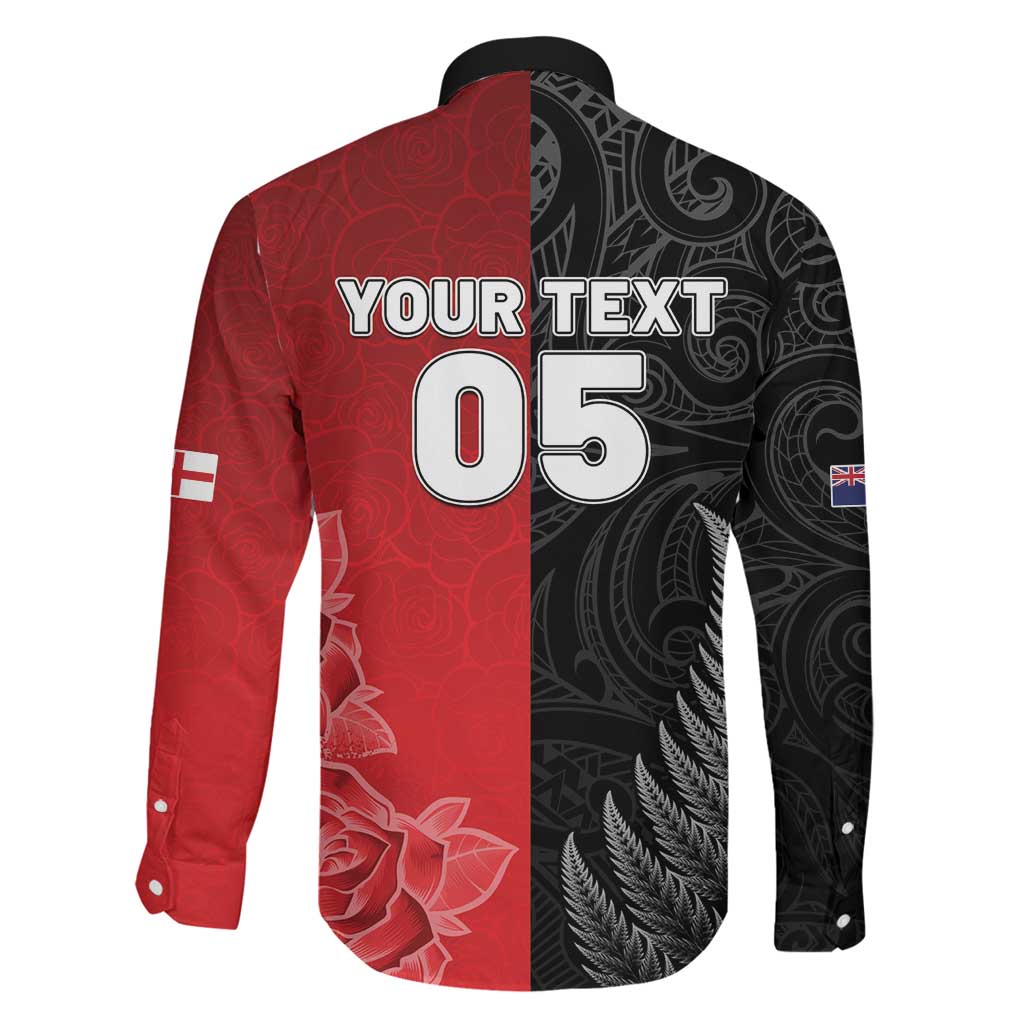 New Zealand And England Rugby Custom Family Matching Short Sleeve Bodycon Dress and Hawaiian Shirt Red Rose Mix Maori Pattern LT05 - Polynesian Pride