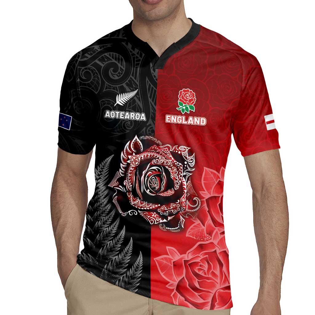 New Zealand And England Rugby Custom Rugby Jersey Red Rose Mix Maori Pattern - Polynesian Pride