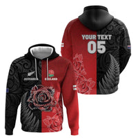 New Zealand And England Rugby Custom Zip Hoodie Red Rose Mix Maori Pattern - Polynesian Pride