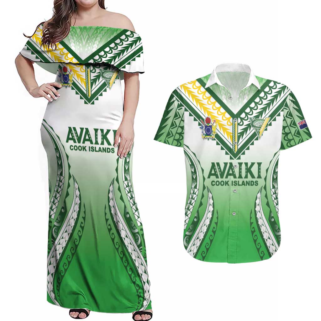 Custom Cook Islands Avaiki Rugby Couples Matching Off Shoulder Maxi Dress and Hawaiian Shirt Go Champions - Polynesian Pride