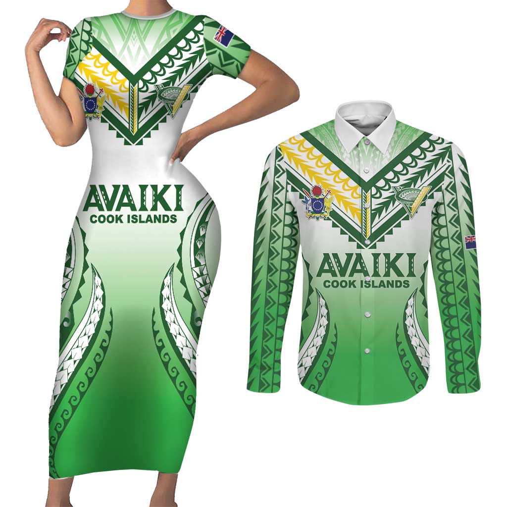 Custom Cook Islands Avaiki Rugby Couples Matching Short Sleeve Bodycon Dress and Long Sleeve Button Shirt Go Champions - Polynesian Pride