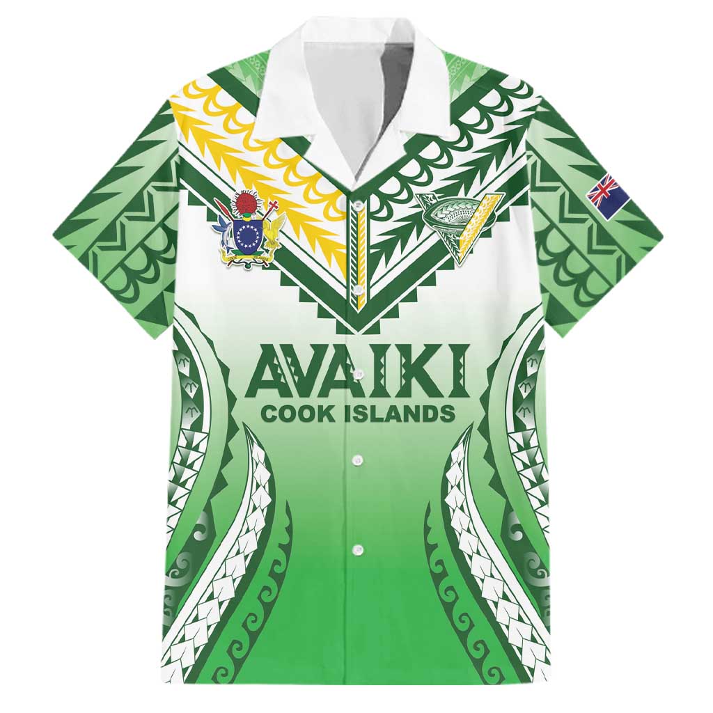 Custom Cook Islands Avaiki Rugby Family Matching Mermaid Dress and Hawaiian Shirt Go Champions LT05 Dad's Shirt - Short Sleeve Green - Polynesian Pride