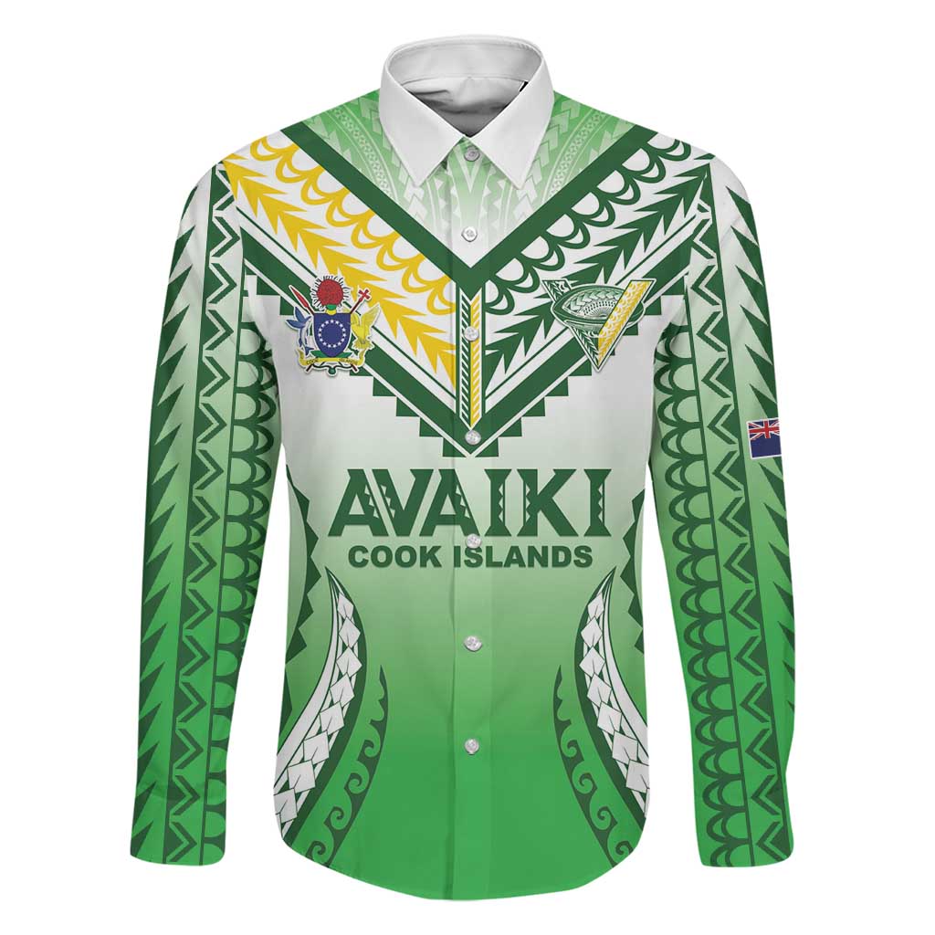Custom Cook Islands Avaiki Rugby Family Matching Mermaid Dress and Hawaiian Shirt Go Champions LT05 Dad's Shirt - Long Sleeve Green - Polynesian Pride