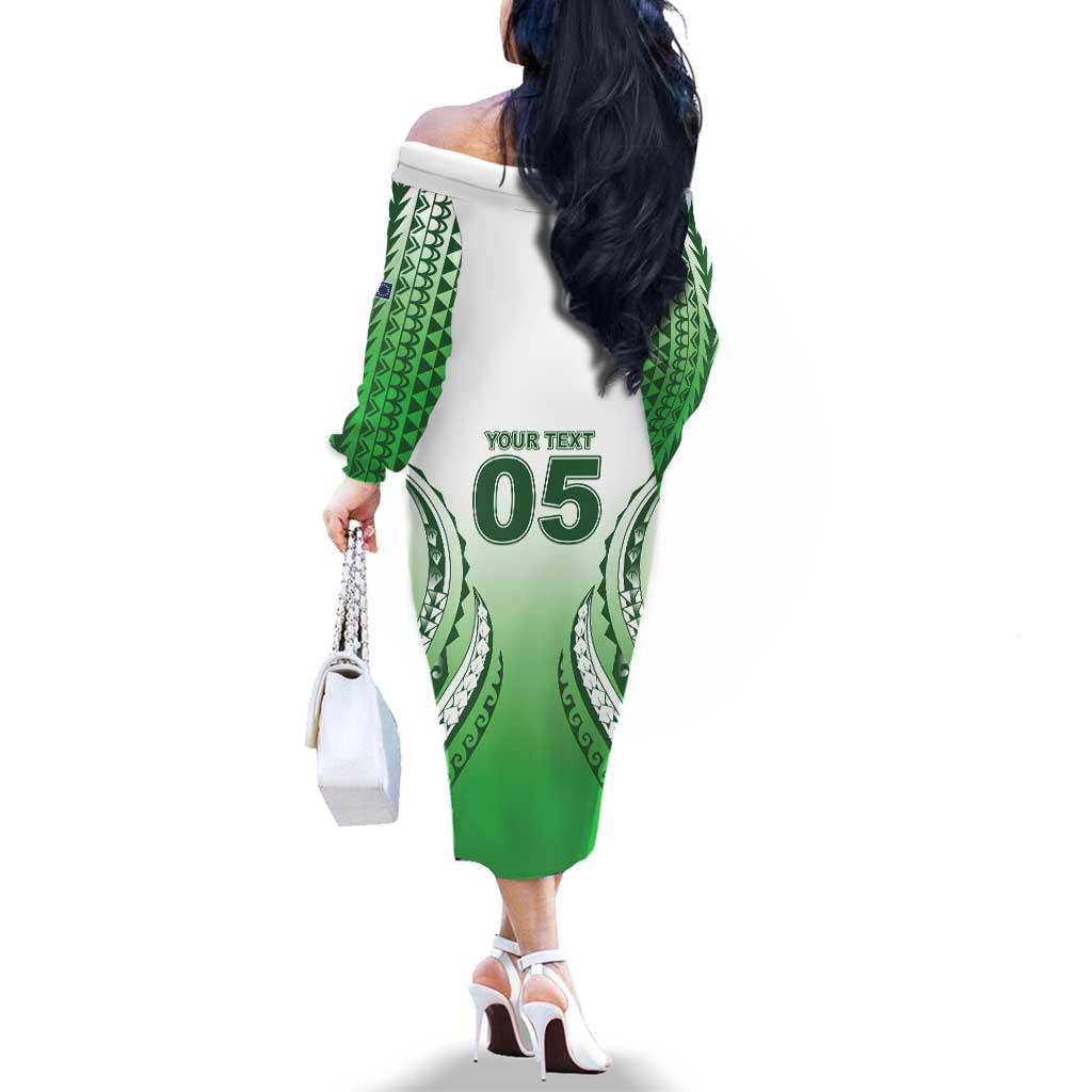 Custom Cook Islands Avaiki Rugby Family Matching Off The Shoulder Long Sleeve Dress and Hawaiian Shirt Go Champions LT05 - Polynesian Pride