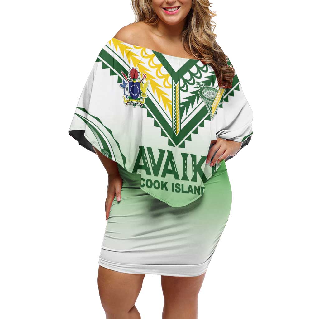 Custom Cook Islands Avaiki Rugby Family Matching Off Shoulder Short Dress and Hawaiian Shirt Go Champions LT05 Mom's Dress Green - Polynesian Pride