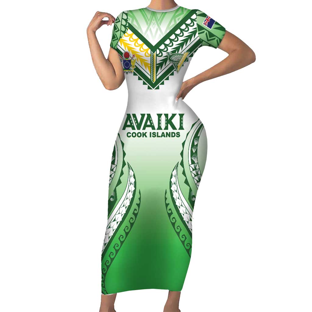 Custom Cook Islands Avaiki Rugby Family Matching Short Sleeve Bodycon Dress and Hawaiian Shirt Go Champions LT05 Mom's Dress Green - Polynesian Pride