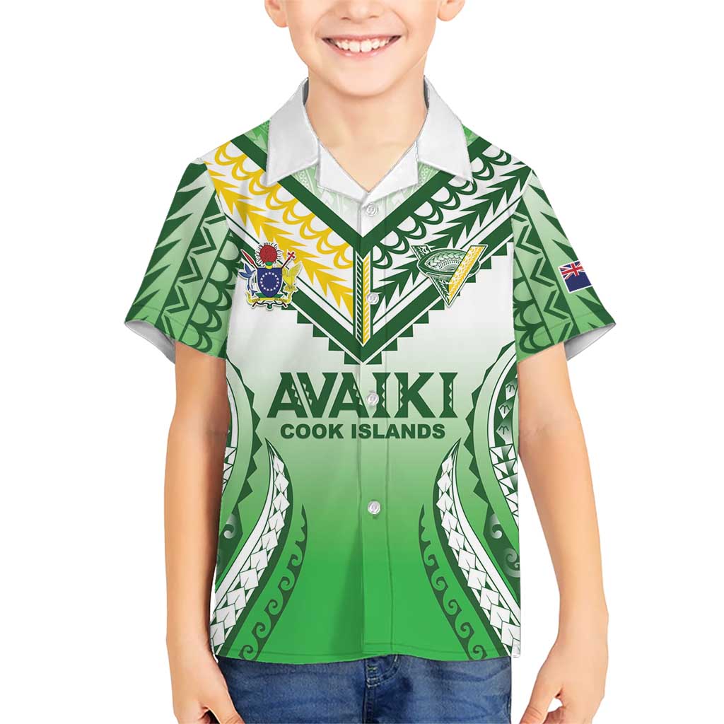Custom Cook Islands Avaiki Rugby Family Matching Short Sleeve Bodycon Dress and Hawaiian Shirt Go Champions LT05 Son's Shirt Green - Polynesian Pride