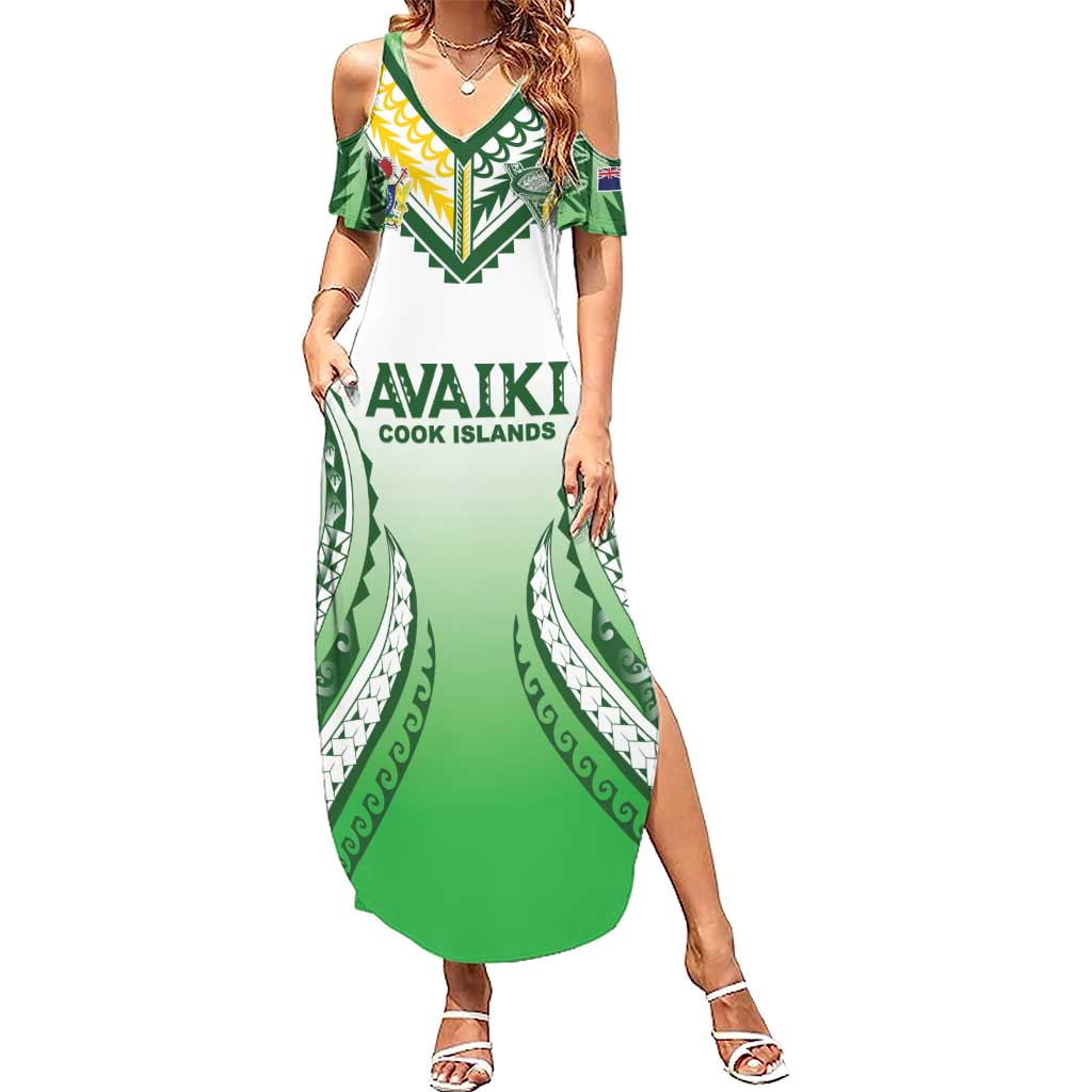 Custom Cook Islands Avaiki Rugby Family Matching Summer Maxi Dress and Hawaiian Shirt Go Champions LT05 Mom's Dress Green - Polynesian Pride