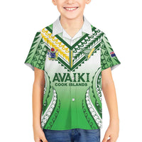 Custom Cook Islands Avaiki Rugby Family Matching Summer Maxi Dress and Hawaiian Shirt Go Champions LT05 Son's Shirt Green - Polynesian Pride