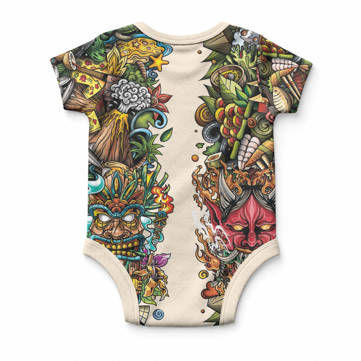 Hawaii And Japan Baby Onesie Tiki With Oni Mask LT05 - Polynesian Pride