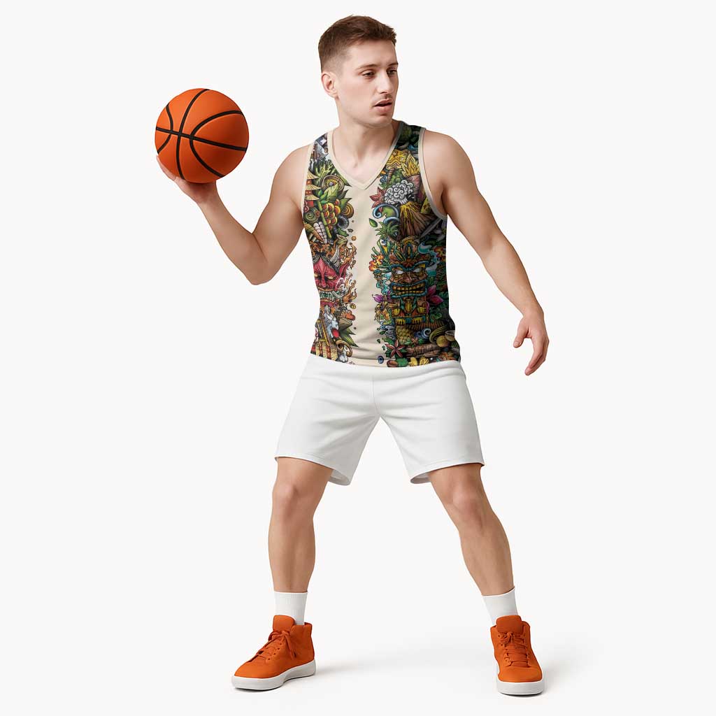Hawaii And Japan Basketball Jersey Tiki With Oni Mask - Polynesian Pride