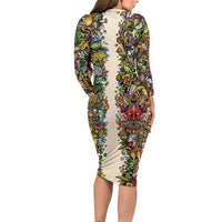 Hawaii And Japan Family Matching Long Sleeve Bodycon Dress and Hawaiian Shirt Tiki With Oni Mask LT05 - Polynesian Pride